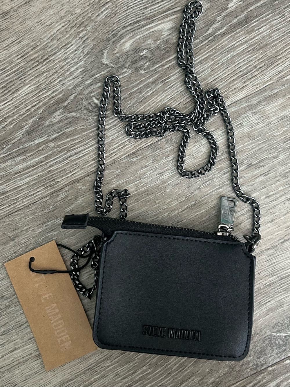 Steve Madden Black Chain Crossbody Card Pouch